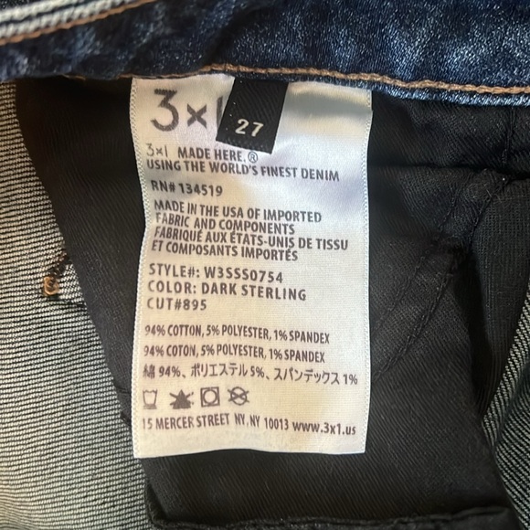 3x1 dark denim size 27. Skinny fit with 4” slit at hem. Like new. - Picture 4 of 7